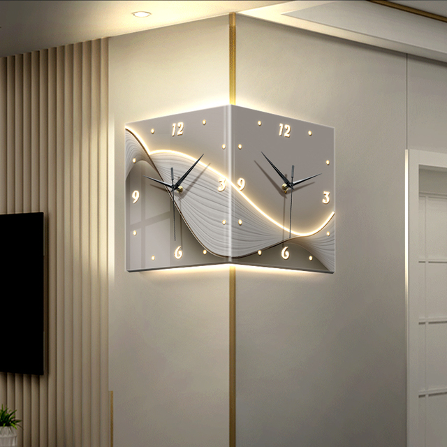 Modern Creative Double-Sided LED Illuminated Wall Clock Abstract Design for Easy Install Home Decoration for Living Room Bedroom