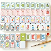 Tuiles de Mahjong Américain en Acrylique à 4 Couches avec Bordure Cartoon, Ensemble de Mahjong Unique à Motifs d'Oiseaux et de Plantes pour le Divertissement