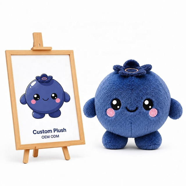 Custom Plush Toy OEM ODM Custom Company Mascot Blueberry Fruit Stuffed Animal Personalized Soft Plushie From Image