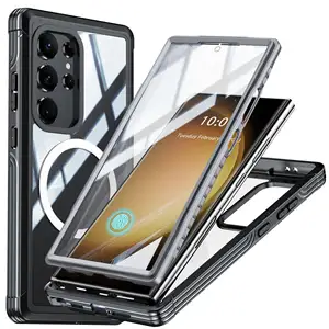 三星Galaxy S24超清晰外壳双面360全盖保护磁性手机外壳，带玻璃屏幕保护器