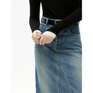Jupe en jean personnalisée 100% coton, haute qualité, bleu vintage, denim délavé, taille haute, jupes maxi pour femmes - Product Image 3