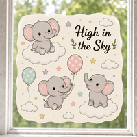 Autocollants personnalisés imperméables en PVC vinyle, autocollant décoratif électrostatique pour fenêtre, imprimé UV, motif éléphant kawaii avec ballon