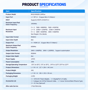 Contrôleur de mur vidéo 8K60 multi-écrans avec entrée DP 2.1 et 4 sorties, port audio 1x4 pour extension d'affichage - Product Image 3