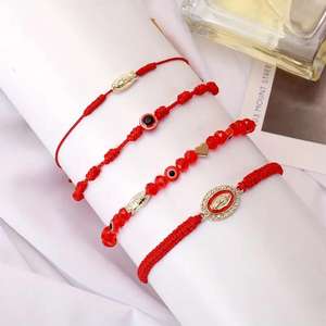 Juego de 4 Pulseras de Cuerda con Ojo Turco Multicolor y Cruz de la Virgen María Hechas a Mano, Regalo para Hombres y Mujeres - Product Image 3