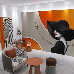 오렌지 실크 현대 방수 쉬운 설치 패션 레이디 여자 침실 배경 화면 라이브 배경 장식 - Product Image 2