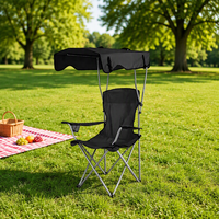 Chaise de pêche légère et portable avec accoudoirs métalliques, chaise de camping et de plage avec auvent et porte-gobelet