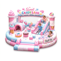 Toboggan gonflable géant sur le thème du pays des bonbons 6x6m, aire de jeux gonflable rose et bleue, château gonflable en PVC, capacité de 10 personnes