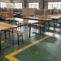 Ensemble de table et bancs pliants en bois pour camping, plage et brasserie, 3 pièces, prix d'usine