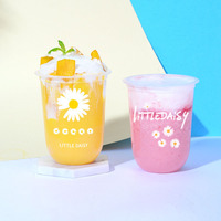 Gobelets en plastique PP carrés à double paroi biodégradables jetables personnalisés avec couvercles pour thé au lait à bulles, yaourt, milkshake, boissons