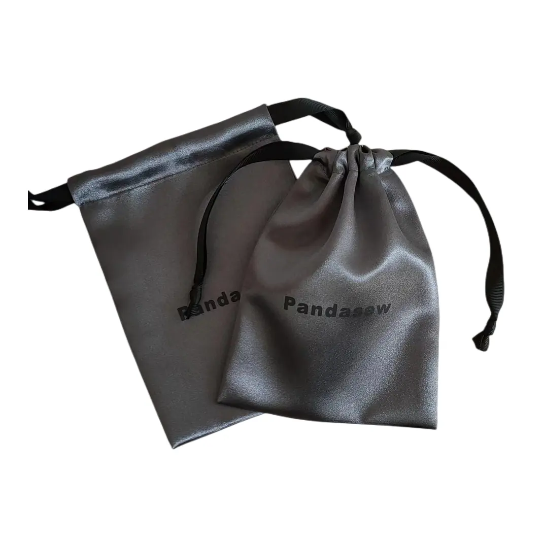 high quality luxury logo printed custom satin bags silk satin drawstring bag