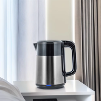 Bouilloire électrique sans fil en acier inoxydable 304 à double paroi, 1,0 L, arrêt automatique, protection contre l'ébullition à sec, 360 degrés, usage domestique