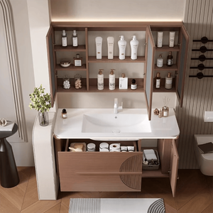 High-end luxury oak paint smart bathroom cabinet <b>mirror</b> cabinet combination bathroom washbasin washbasin cabinet - Product Image 3