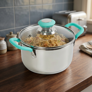 Stainless Steel Casserole <b>Pot</b> With Glass <b>Lid</b> And Silicone Handles Round Durable For Gas And Induction Cookers Dishwasher Safe - Product Image 4
