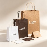 Sacs en papier kraft blanc et brun personnalisés avec ruban, accessoires, sacs de courses recyclés, sacs à emporter pour restaurants et fast-foods, logo pour la promotion
