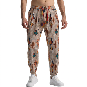 Men's Printed <b>Harem</b> Pants Elastic Waist Drawstring Casual Joggers Lightweight Cotton Summer Style Patterned <b>Trousers</b> - Product Image 3