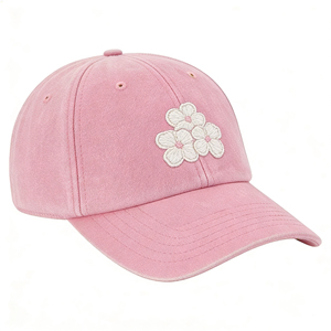 หมวกเบสบอลผ้าเดนิมสีชมพูพร้อมลายปักดอกไม้สีขาวสามดอก – หมวกลำลองระบายอากาศได้ดีสำหรับการเดินป่าและเล่นกอล์ฟ - Product Image 2