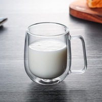 Fabricant-Fourniture d'une tasse en verre à haute teneur en borosilicate et à gros ventre Tasse à café créative Base en verre simple Conception à double couche