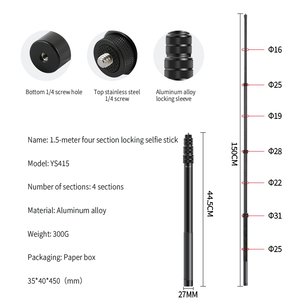 1/4 inch Giao diện hỗ trợ cực Chân máy trục cầm tay <span class=keywords><strong>Monopod</strong></span> máy ảnh mở rộng Selfie Stick toàn cảnh GoPro Camera Selfie Stick - Product Image 2