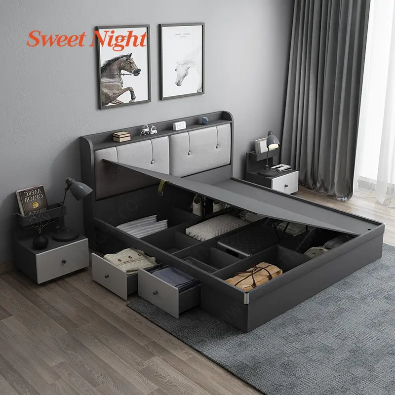 other king size wooden box storage double bed designs with drawers wood beds