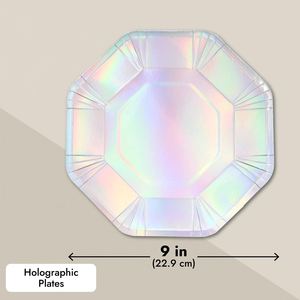 FDA Approved 9-Inch Holographic Foil Octogon 350gsm White Board <b>Disposable</b> <b>Plate</b> Die-Cut 9 Inches Iridescent Party Supplies - Product Image 3