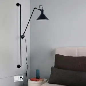 현대 Bauhaus 침대 접이식 벽 램프 중세 간단한 연구 독서 램프 침실 확장 로커 암 벽 램프