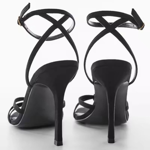 Sandalias de tacón alto para mujer con cordones, punta cuadrada abierta, tacón de aguja y correa de tobillo con hebilla, ideales para bodas - Product Image 3
