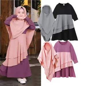 Fuyu 2024 Wholesale Girls Ramadan Abaya With Hijab Two Piece Set Muslim Dress For Kids In Dubai Robe