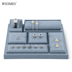 WEIMEI Dusty Blue Velvet Modular <b>Watch</b> Bracelet Necklace Earring <b>Ring</b> Counter Display for Boutique Gift Shop Jewelry Display Set - Product Image 6