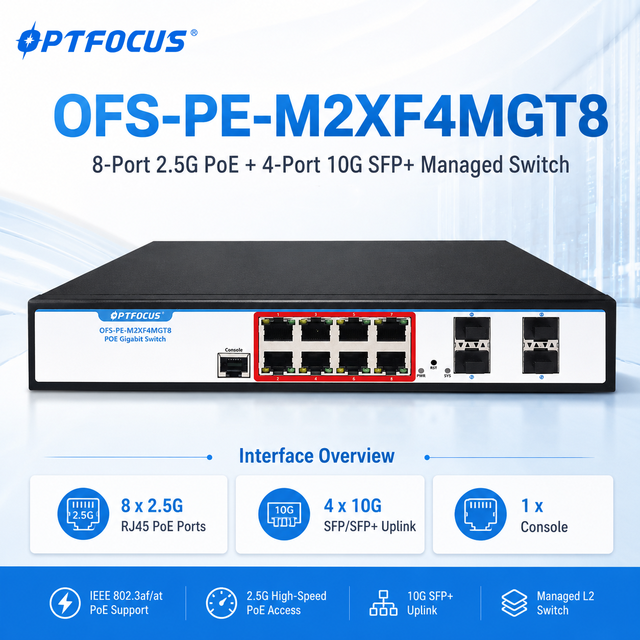 8 Port 2.5G PoE Switch 4 Port 10G SFP+ L2 Managed with 802.3bt 90W VLAN QoS