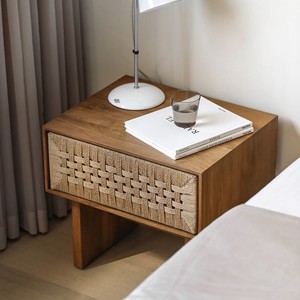 Woven Rattan Solid Wood Bedside <strong>Cabinet</strong> &amp; <strong>Side</strong> Table-Nordic Wabi-Sabi &amp; Vintage Styles-Oak &amp; <strong>Black</strong> Walnut-from China - Product Image 4