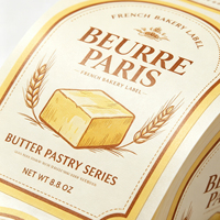 Étiquettes personnalisées découpées à la forme, autocollantes, avec illustration de beurre de boulangerie française et blé, pour l'emballage de pâtisseries et de bocaux alimentaires, impression