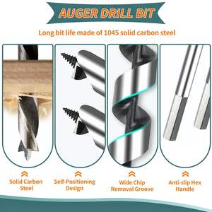 Jeu de forets hélicoïdaux pour bois en acier à haute teneur en carbone 2026, 12 pouces, avec tige hexagonale de 1/4 à 7/8 pouces - Product Image 3