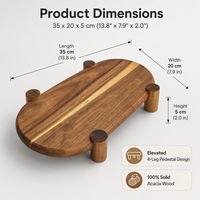 Table de service ovale en bois avec pieds courts, plateau en bois massif