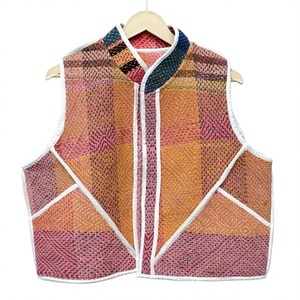 2026 Indian Handmade Knitted Breathable Printed Cotton Patchwork Kantha Jacket Boho Vest <b>Women</b> Winter <b>Coat</b> Casual Floral Pattern - Product Image 1