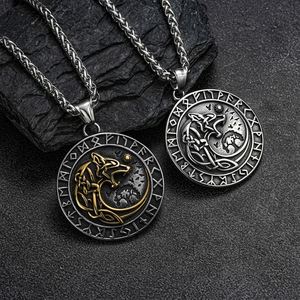 Stainless Steel Vintage Round Nordic Viking Rune-shaped Stainless Steel Wolf Head Personality Pendant Fashion Necklace - Product Image 1