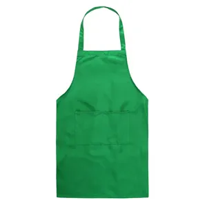 Grosir Logo Kustom Polos Katun Poliester Tahan Air Chef Cafe BBQ Makanan Memasak Membersihkan Bib Celemek Dapur