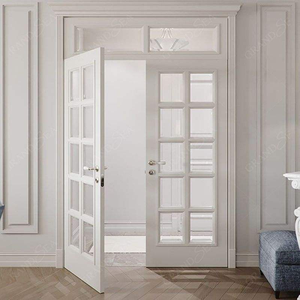Puerta de Entrada Principal de Diseño Italiano Clásico de Lujo, Fabricada en Madera de Teca Contrachapada, con Rejilla Francesa y Doble Puerta de Madera y Vidrio - Product Image 4