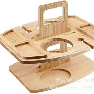 <b>Portable</b> wooden wine rack, outdoor <b>picnic</b> food storage <b>table</b>, detachable solid wood multi-layer food rack - Product Image 5