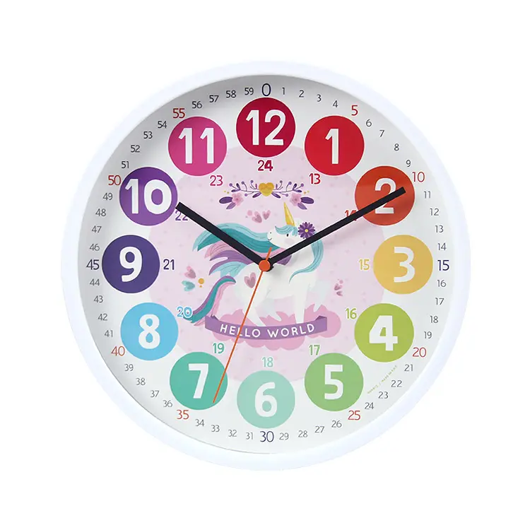 10 Inch Cute Children'S Cartoon Educational Wall Clocks Telling Time Teaching Clock Silent Non-Ticking Analog Battery Operated