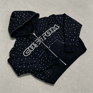 Sweat-shirt à capuche zippé personnalisé avec strass, style streetwear tendance, surdimensionné, hip-hop, pour hommes - Product Image 4