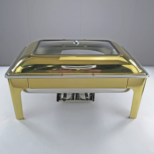 Estufa de buffet hidráulica Juego de buffet de plato de frotamiento dorado de lujo con cubierta visual Calentador de alimentos de acero inoxidable Nueva condición - Product Image 2