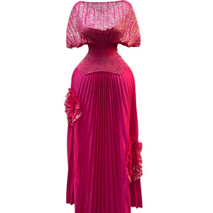 Ensemble deux pièces vintage en mousseline <span class=keywords><strong>de</strong></span> soie pour femme, <span class=keywords><strong>taille</strong></span> <span class=keywords><strong>grande</strong></span>, 150,00 kg, haut amincissant bronzant, <span class=keywords><strong>jupe</strong></span> <span class=keywords><strong>longue</strong></span> plissée à la mode Miyake - Product Image 3