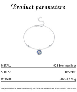 Pulsera de Cadena de Plata S925 con Dije de Ojo Azul, Cristal y Diamantes de Imitación, Joyería Clásica para Uso Diario de Mujer - Product Image 2
