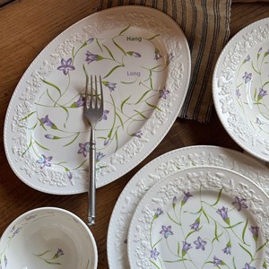 Service de vaisselle en céramique Lelyi, style <span class=keywords><strong>vintage</strong></span> romantique, décor floral en relief, compatible micro-ondes, assiettes, bols, assiettes à dessert et à soupe - Product Image 4