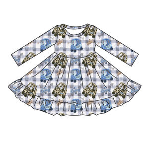 カスタムプリントのミルクシルク素材で快適な着心地の、普段着に最適なカジュアルスタイルのプリント長袖ワンピース（女の子用） - Product Image 2