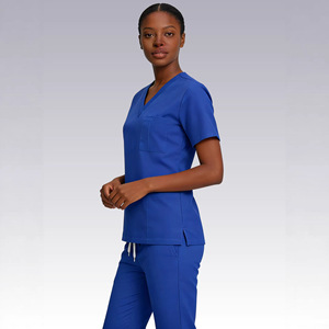 HZMNOI Scrub Suit Women Blue V-Neck Short Sleeve Split Set Moisture Wicking Hospital Uniforms - Product Image 4