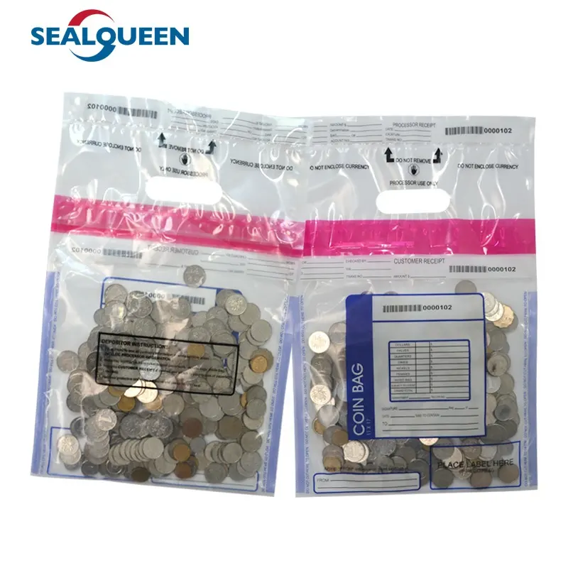 Sacs inviolables en plastique personnalisés sac de preuve sac de sécurité de dépôt bancaire de pièces de monnaie