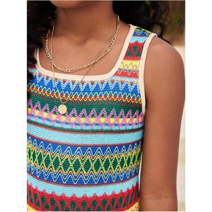Robe maxi sans manches à rayures bohèmes avec fente latérale pour filles, tenues de plage pour les vacances - Product Image 5