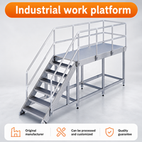 Escalera Industrial Antideslizante Resistente, Plataforma de Mantenimiento Ligera de Aluminio con Barandillas de Seguridad Completas