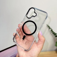 Étuis magnétiques transparents antichoc épais en TPU+PC de 2,5 mm, coque LPhone16, style professionnel, couleur unie, support magnétique rotatif à 360 degrés